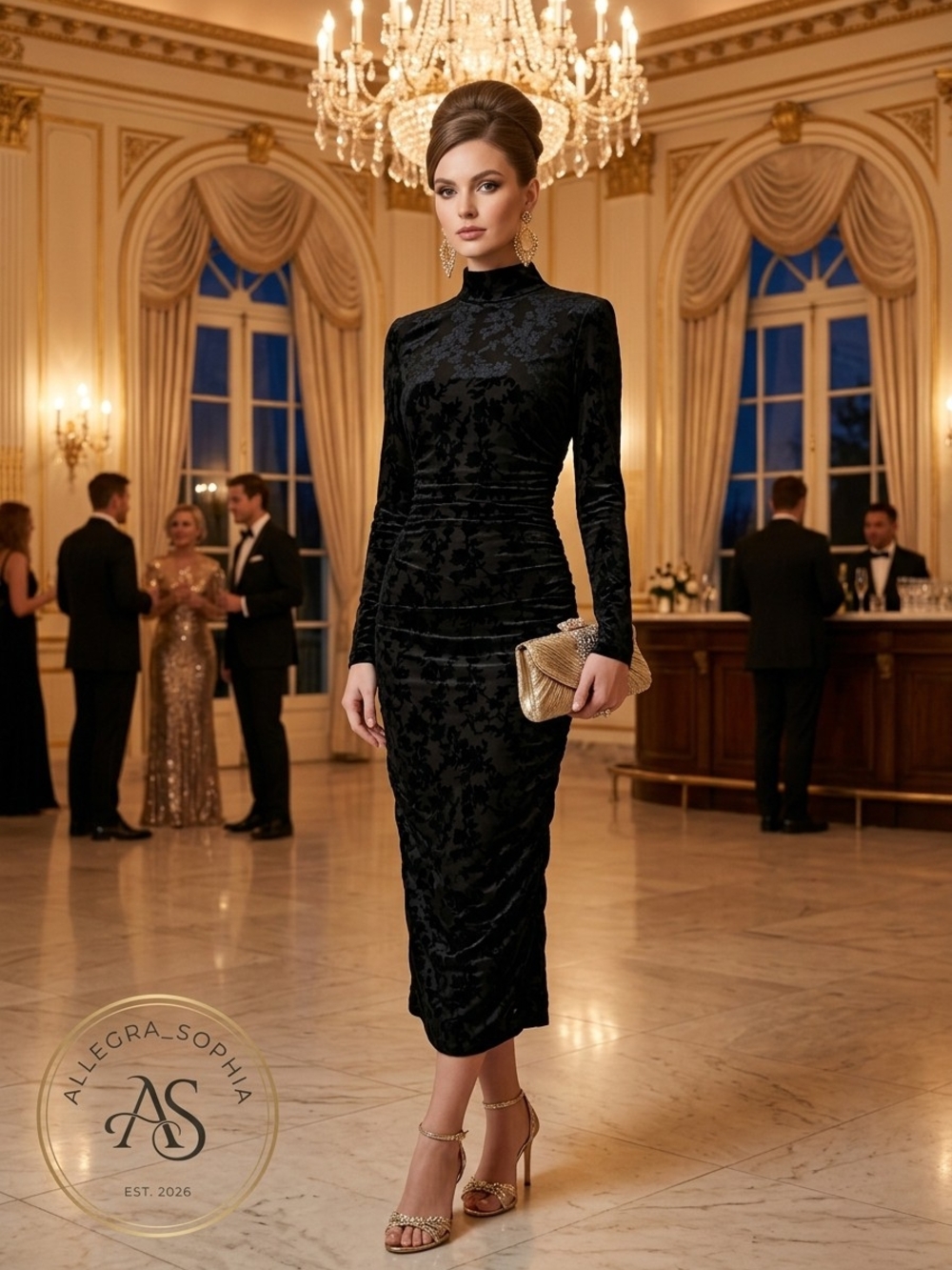 NWT Belle By Badgley Mischka Kendall Black Velvet Burnout Ruched Dress Size 0